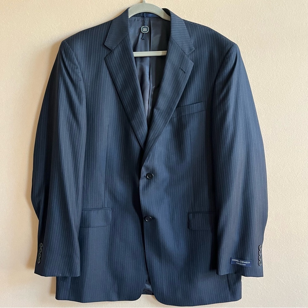 Loro Piana Daniel Cremieux Navy Stripe Suit‎ Jacket Blazer Size 42L Old Money